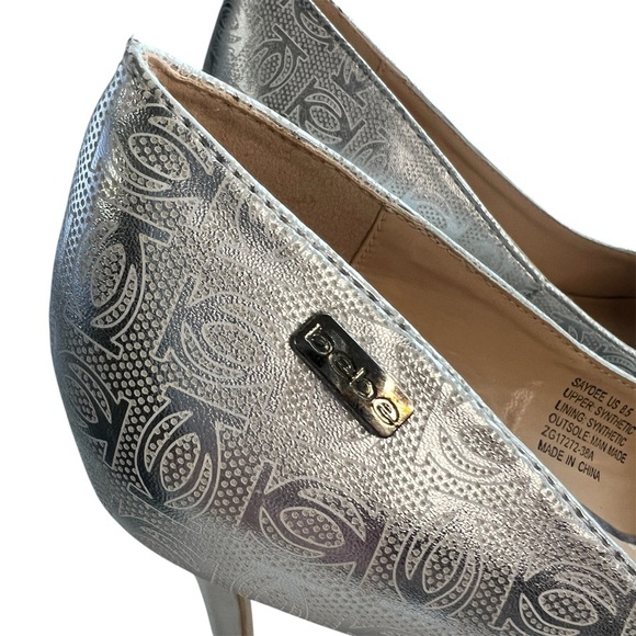 BEBE SAYDEE Stiletto Sassy Silver Chrome Pointed Toe 3.5 inch heel Sz 8.5 - Picture 6 of 12